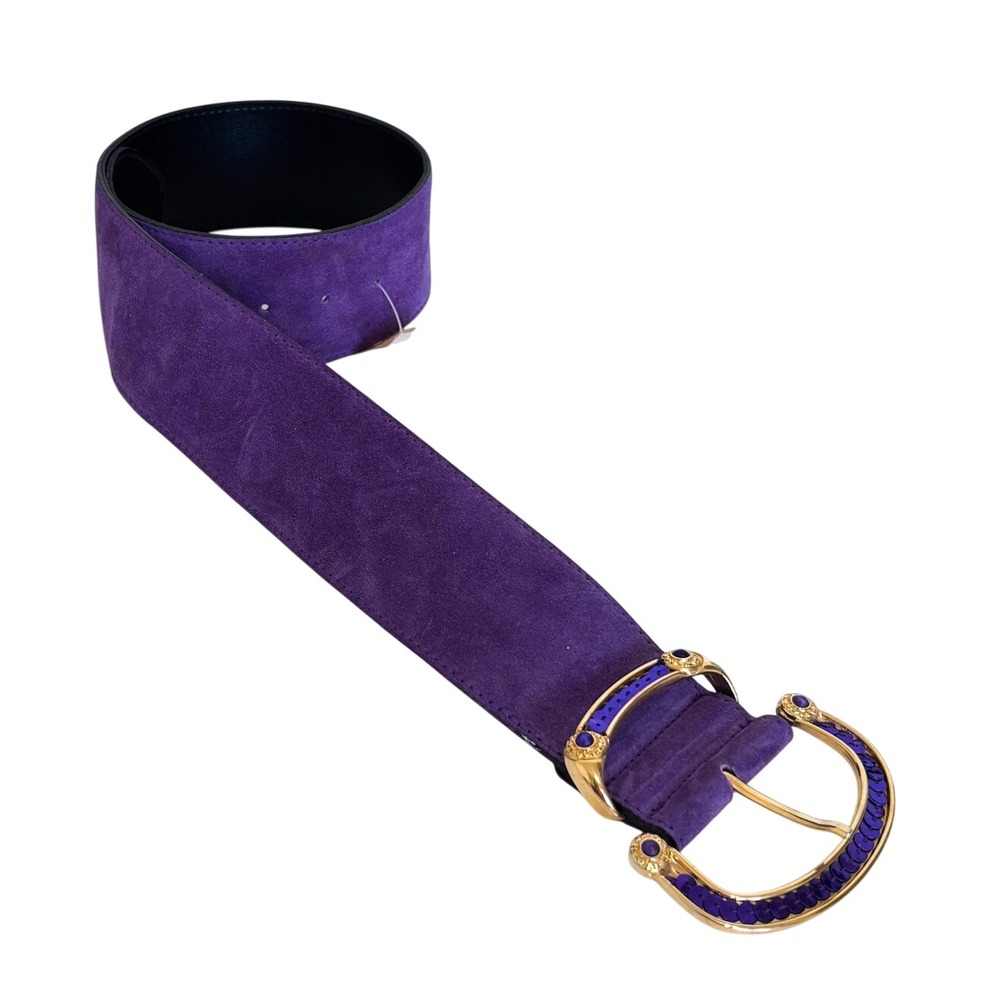 Express Vintage 90s Suede Belt Small Purple Sequin Retro Glam Statement Leather